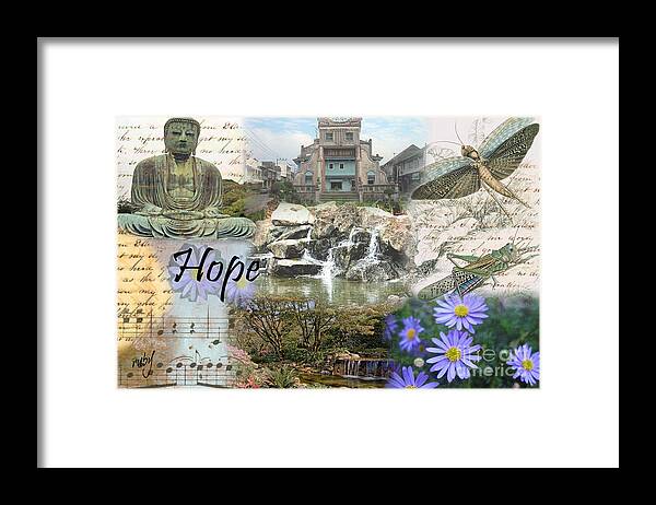 Art;bintage;buddah;flowers;collage;digital Collage;digital Art;unique;one Of A Kind Framed Print featuring the digital art The Happy Buddah by Ruby Cross