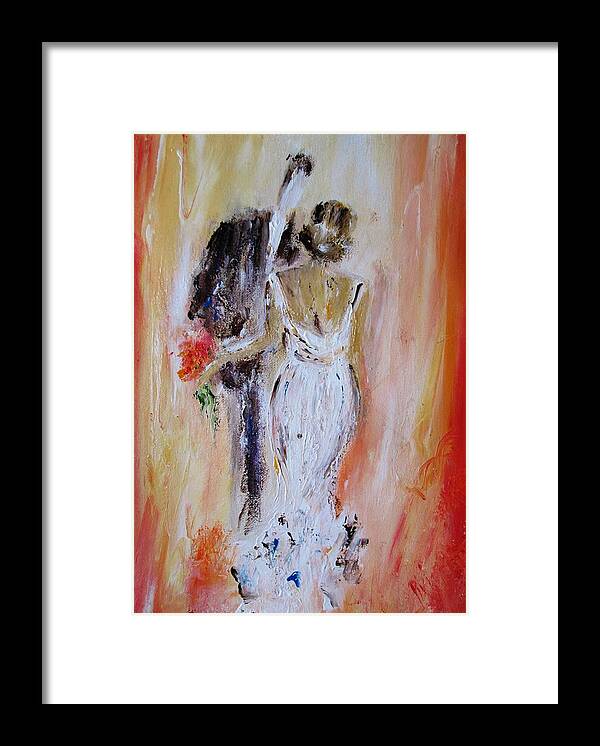 Bride And Groom Framed Print featuring the painting Paintings Of Wedding Couples by Mary Cahalan Lee - aka PIXI