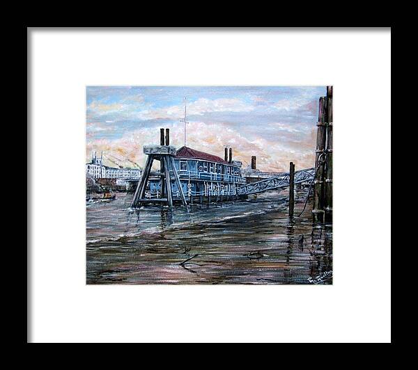Harpy Framed Print featuring the painting The Harpy moored alongside Custom House London by Mackenzie Moulton