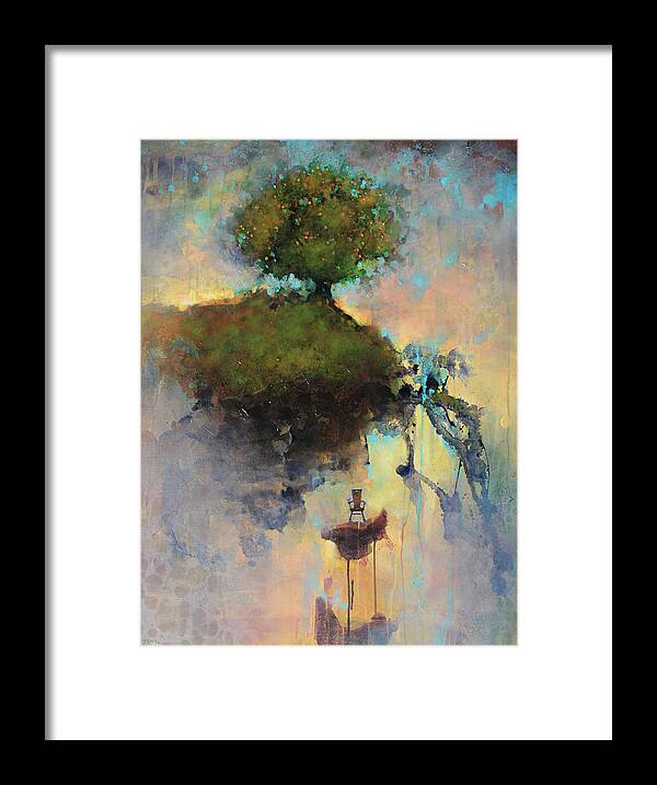 Floating Tree Above a Cliff Framed Print featuring the painting The Hiding Place by Joshua Smith Floating Tree Above a Cliff Framed Print featuring the painting The Hiding Place by Joshua Smith