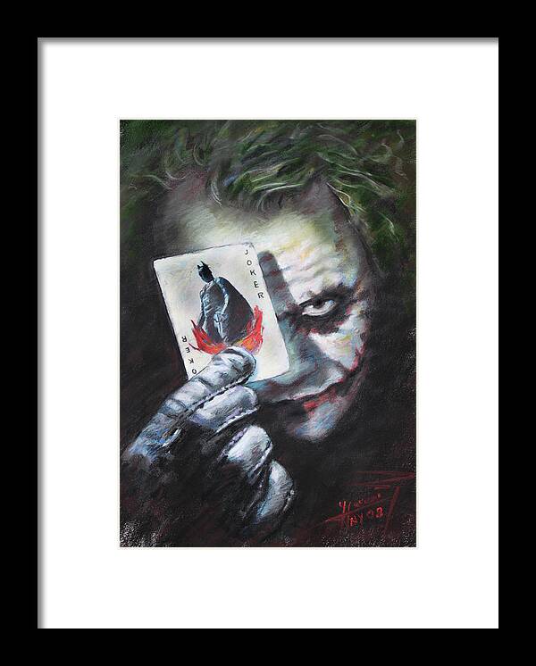 The Joker Heath Ledger Framed Print featuring the drawing The Joker Heath Ledger by Viola El