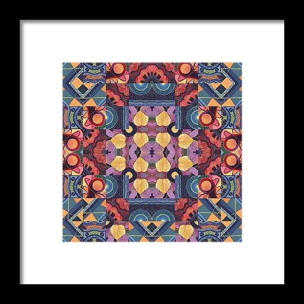 Symmetrical Framed Print featuring the painting The Joy of Design Mandala Series Puzzle 5 Arrangement 2 by Helena Tiainen