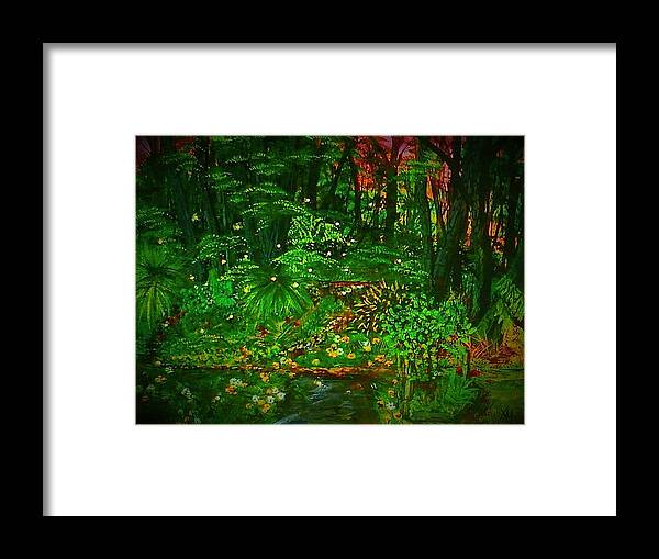 Sunset Framed Print featuring the painting The Jungle of Pennsylvania by Alexandria Weaselwise Busen