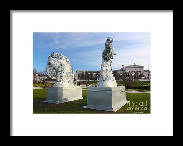 The Kelpies Framed Print featuring the photograph The Kelpies with the Field Museum by Veronica Batterson