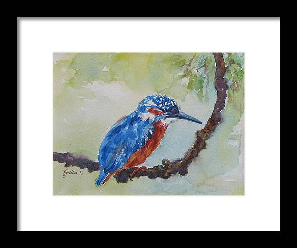 Bird Framed Print featuring the painting The Kingfisher by Jyotika Shroff