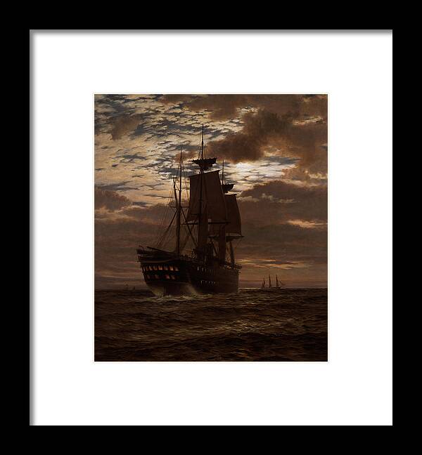 Launched 1866 Framed Print featuring the painting The Last Indian Troopship Hms Malabar by Charles Parsons Knight