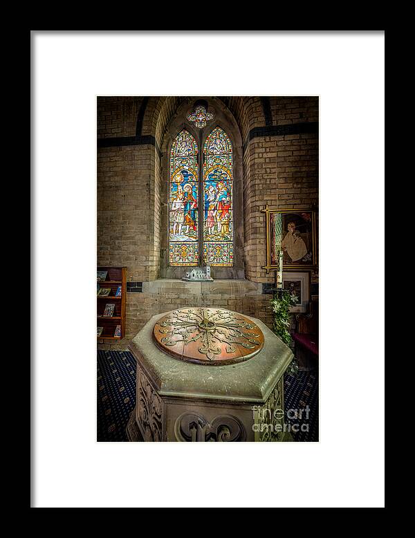 Church Framed Print featuring the photograph The Limestone Font by Adrian Evans