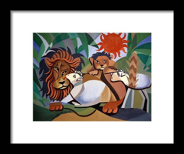 The Lion And The Lamb Framed Print featuring the painting The Lion And The Lamb by Anthony Falbo