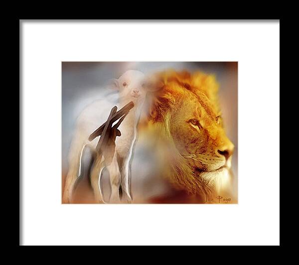 The Lion And The Lamb Framed Print featuring the digital art The Lion and the Lamb by Jennifer Page