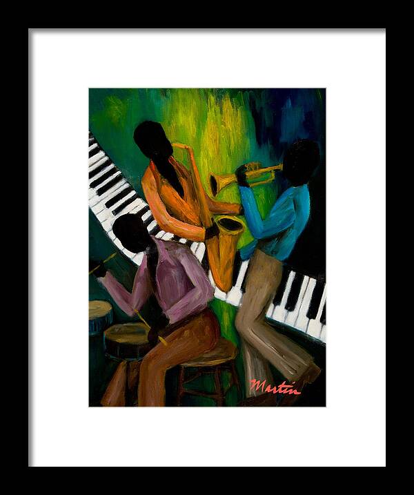 Afro Framed Print featuring the painting The Little Jazz Trio II by Larry Martin