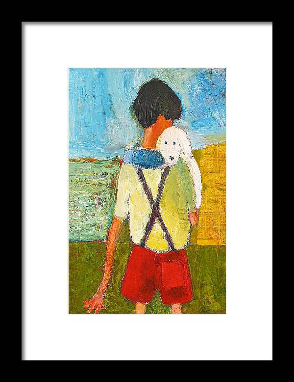 Abstract Framed Print featuring the painting The little puppy by Habib Ayat