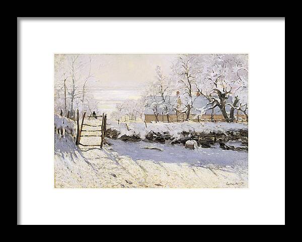 The Magpie Framed Print featuring the painting The Magpie Snow Effect by Claude Monet