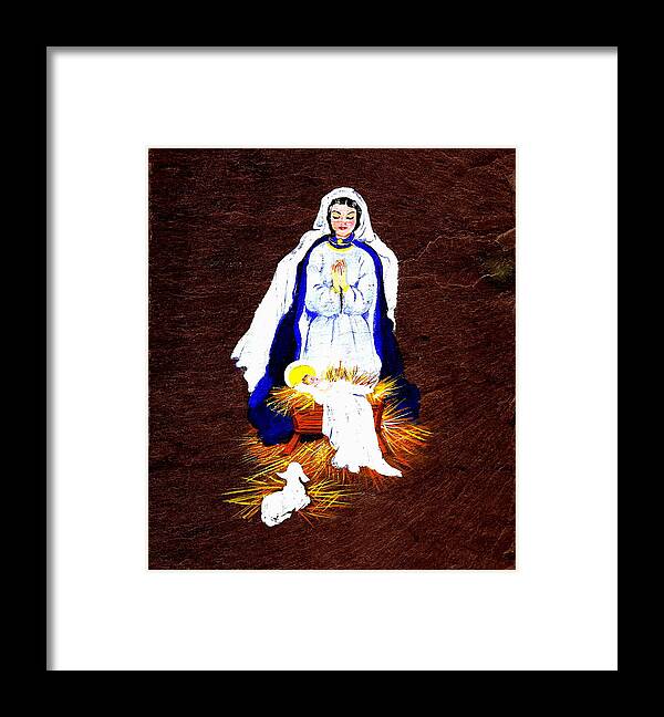 Jesus Framed Print featuring the painting The Manger by Ellen Canfield