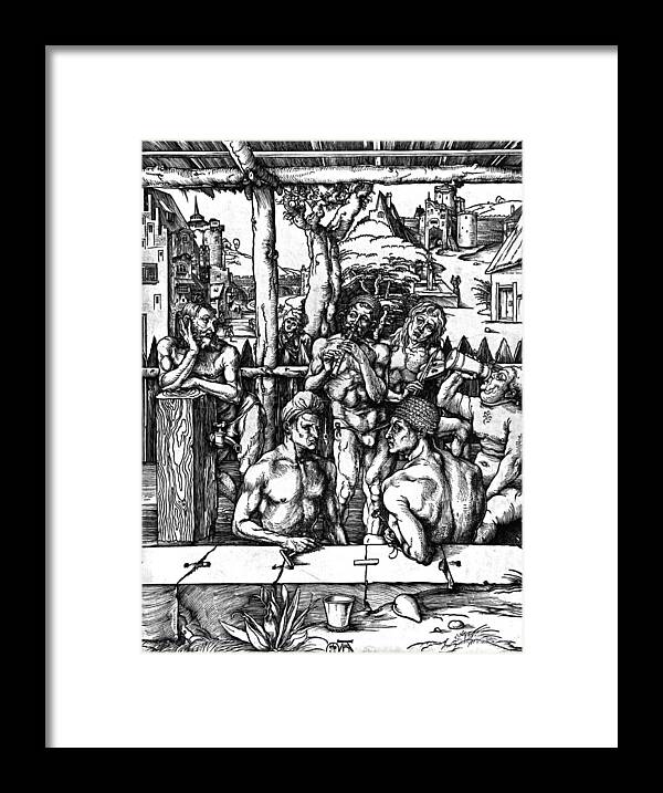Le Bain Des Hommes Framed Print featuring the drawing The Mens Bath by Albrecht Durer