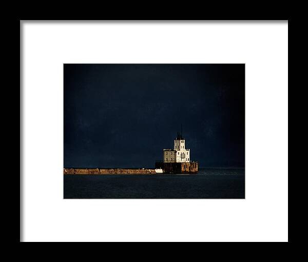 Lighthouse Framed Print featuring the digital art The Milwaukee Breakwater Lighthouse by David Blank