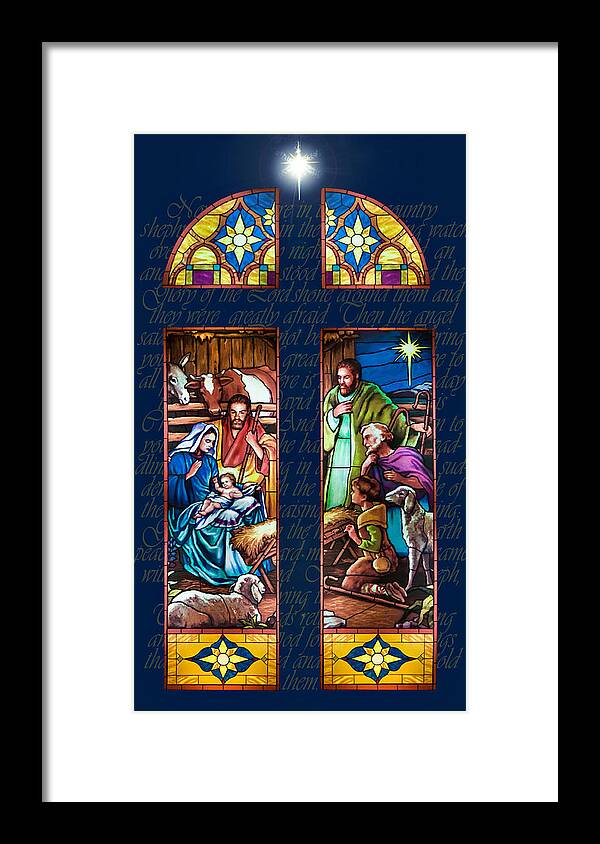 Christmas Card Framed Print featuring the painting The Nativity by Jean Hildebrant