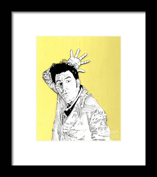 Kramer Framed Print featuring the mixed media The Neighbor on yellow by Jason Tricktop Matthews