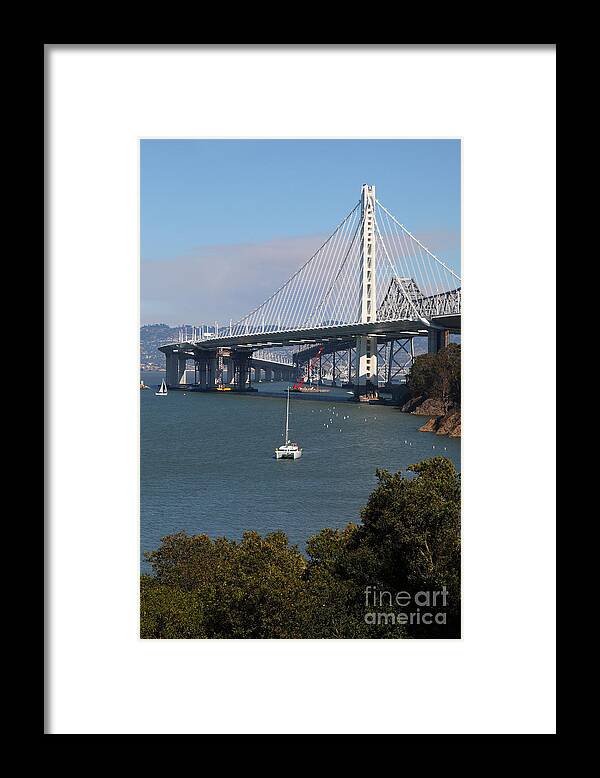 San Francisco Framed Print featuring the photograph The New And The Old Bay Bridge San Francisco Oakland California 5D25409 by Wingsdomain Art and Photography