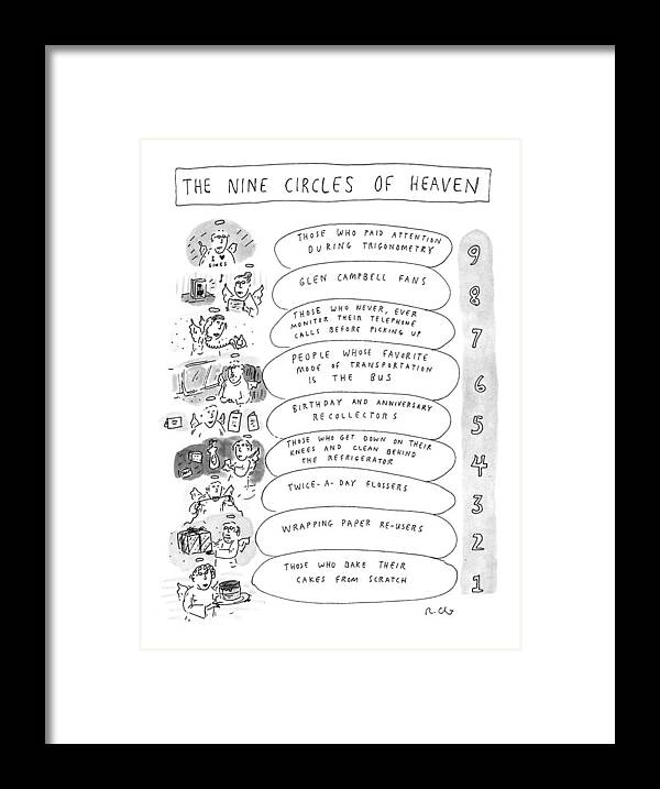 Heaven Framed Print featuring the drawing The Nine Circles Of Heaven by Roz Chast