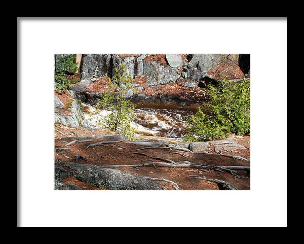 Dave's Falls County Park; Amberg Framed Print featuring the photograph THE NORTHERN 3 Rs - ROCKS and RIVERS AND ROOTS by Janice Adomeit