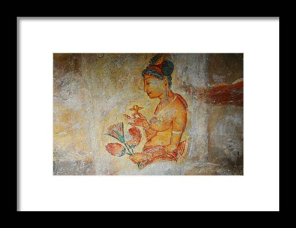 Sri Lanka Framed Print featuring the photograph The Ode for the Women Beauty I. Sigiriyan Lady with Flowers. Sigiriya. Sri Lanka by Jenny Rainbow