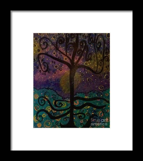 The Oh My Gosh Night Tree Art Framed Print featuring the painting The Oh My Gosh Night Tree Original Painting By Donna Daugherty by Donna Daugherty