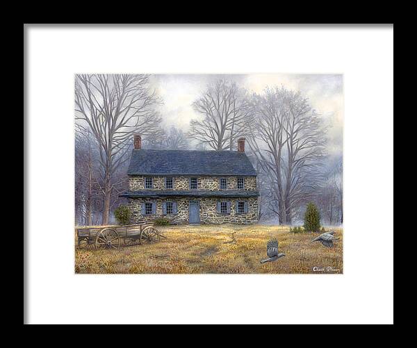 Colonial Turn Of The Century Civil War Amish Quaker Adirondacks Historic Framed Print featuring the painting The Old Farmhouse by Chuck Pinson