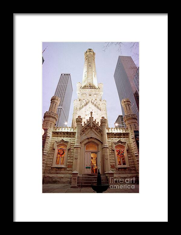 Chicago Framed Print featuring the photograph The Old Water Tower at dusk  by Linda Matlow