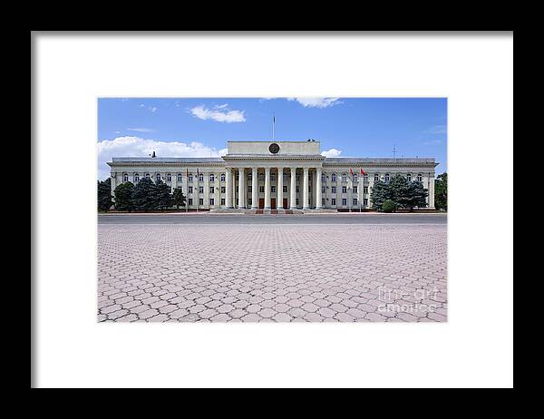 Kyrgyzstan Framed Print featuring the photograph The Parliament Buildings in Bishkek Kyrgyzstan by Robert Preston