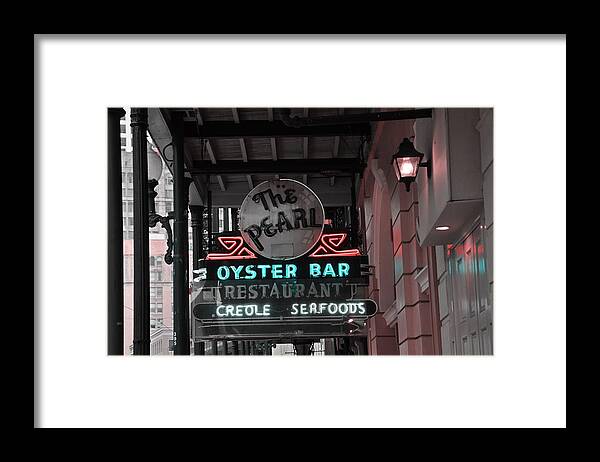 Neon Sign Framed Print featuring the photograph The Pearl Oyster Bar by Jeanne May
