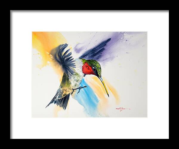 Ruby Throat Hummingbird Framed Print featuring the painting The Pollinator Daniel Adams by Daniel Adams