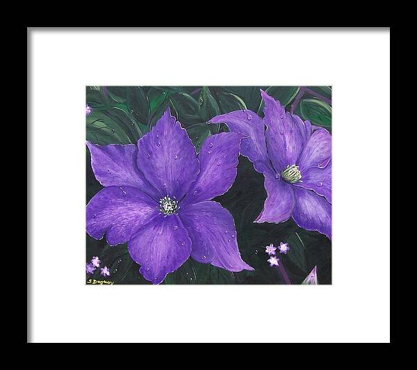 Purple Flower Framed Print featuring the painting The President Clematis by Sharon Duguay