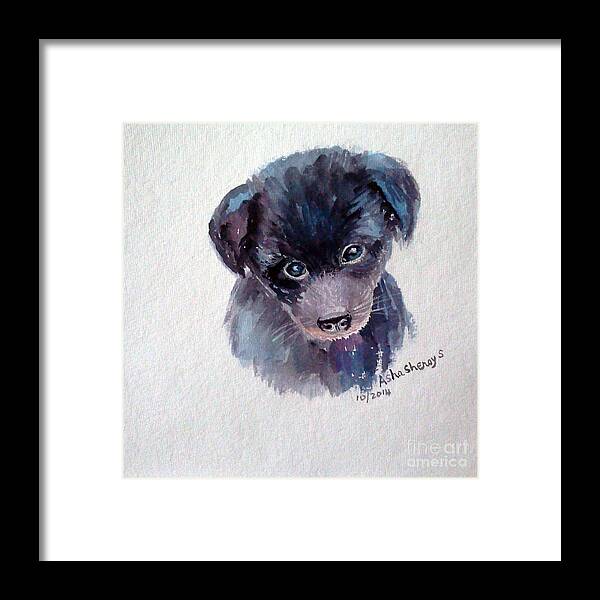 Puppy Framed Print featuring the painting The puppy by Asha Sudhaker Shenoy