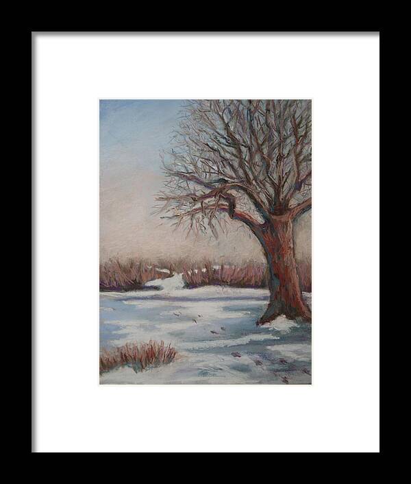 Winter Landscape Framed Print featuring the pastel The Quiet After by Edy Ottesen