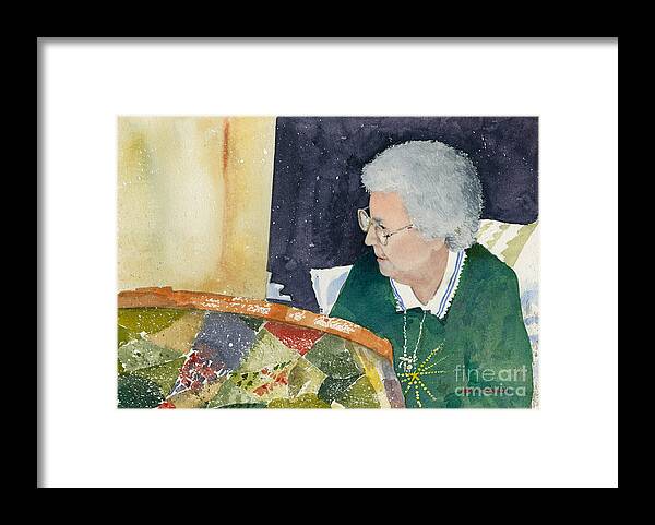 A Quilter Framed Print featuring the painting The Quilter by Monte Toon