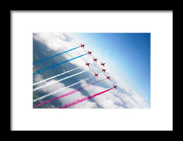 The Red Arrows Framed Print featuring the digital art The RAF Red Arrows by Airpower Art