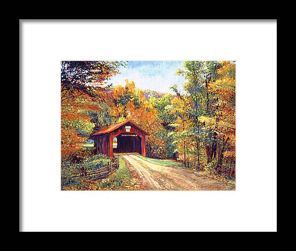 #faatoppicks Framed Print featuring the painting The Red Covered Bridge by David Lloyd Glover