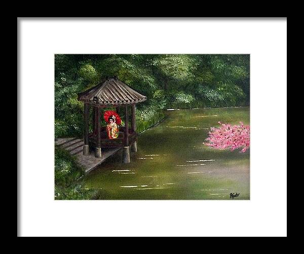 Japanese Landscape Canvas Print Framed Print featuring the painting The Red Parasol by Dr Pat Gehr