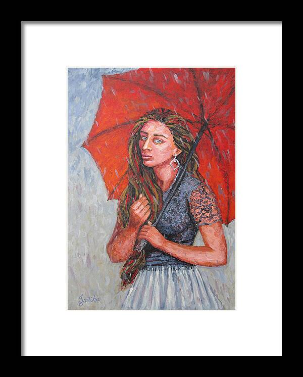 Umbrella Framed Print featuring the painting The Red Umbrella by Jyotika Shroff