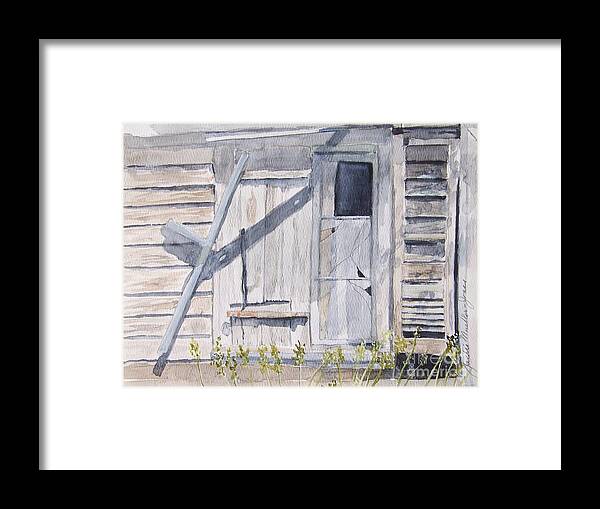 Barn Framed Print featuring the painting The Remains by Jackie Mueller-Jones