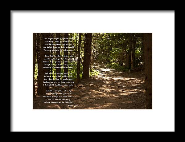 The Road Not Taken Framed Print featuring the photograph The Road Not Taken - Robert Frost Path in the Woods by Georgia Fowler