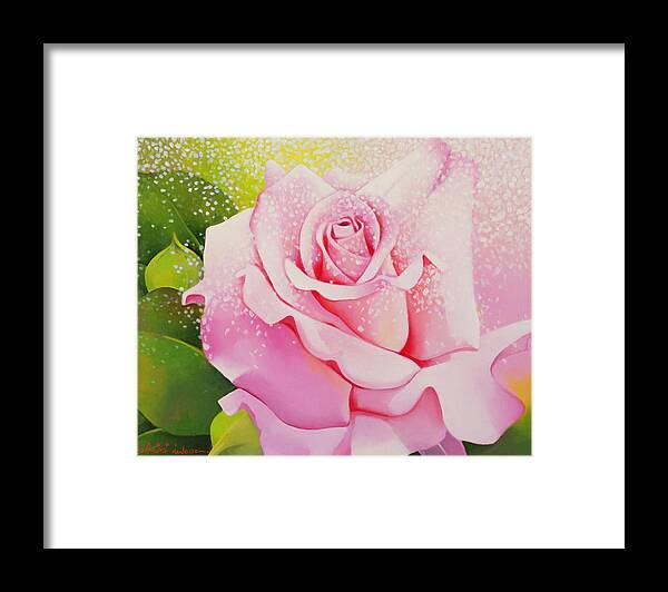 Pink Framed Print featuring the painting The Rose by Myung-Bo Sim