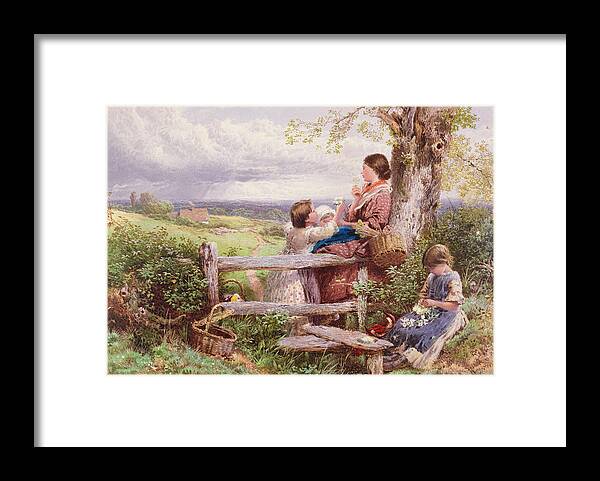 Basket Framed Print featuring the painting The Rustic Stile by Myles Birket Foster