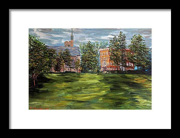 St. Lawrence University Framed Print featuring the painting The Scarlet and the Brown on a Cloudy Day in July by Denny Morreale