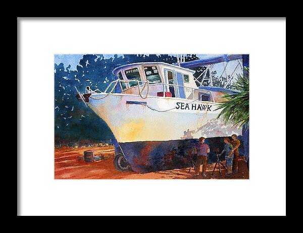 Boat Framed Print featuring the painting The Sea Hawk in Drydock by Roger Rockefeller