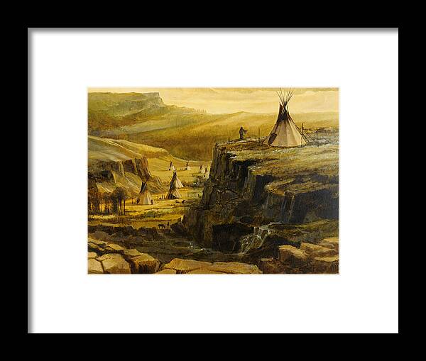 Native American Tipi Framed Print featuring the painting The Sentry by Steve Spencer
