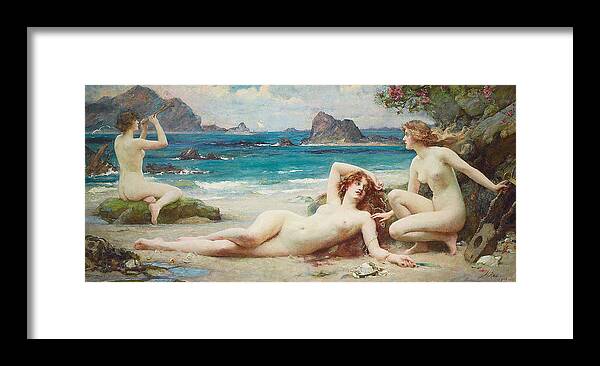 Nude Framed Print featuring the painting The Sirens by Henrietta Rae
