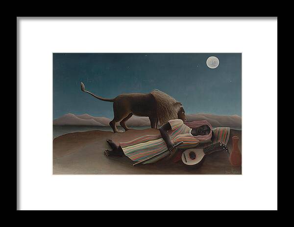Henri Rousseau Framed Print featuring the painting The Sleeping Gypsy by Henri Rousseau