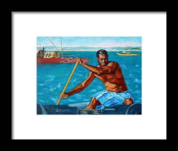 The Spirit Of The Sea Framed Print featuring the painting The Spirit of the Sea - Pacific Voyagers I by Xueling Zou