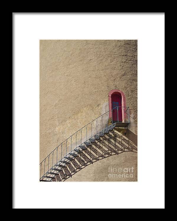 Castle Framed Print featuring the photograph The Staircase to the Red Door by Heiko Koehrer-Wagner
